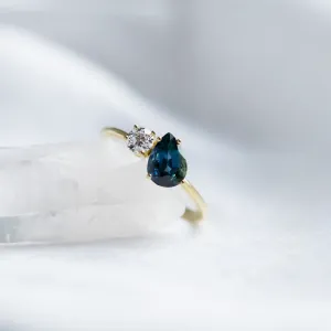 Toi et Moi engagement ring with blue pear sapphire and round diamond COUPLE Thumbnail