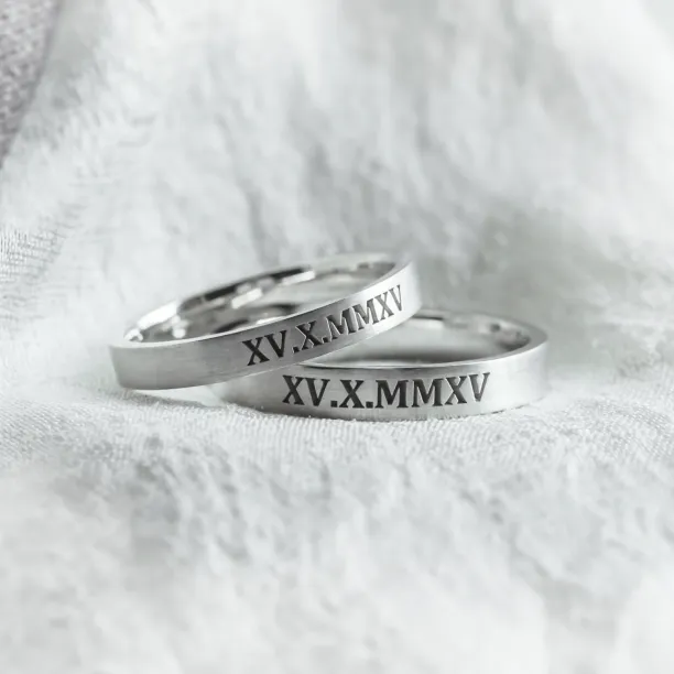 Engraved wedding rings with Roman numerals NADIA Image