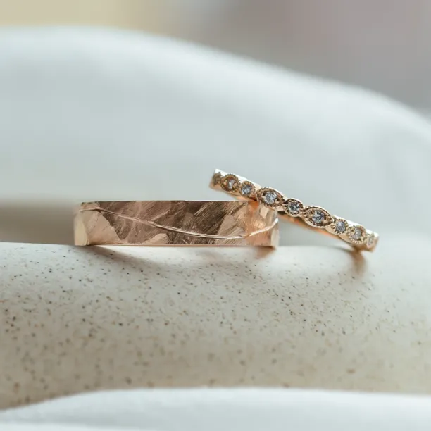 Unusual wedding rings with diamonds in vintage style LAZZI Image