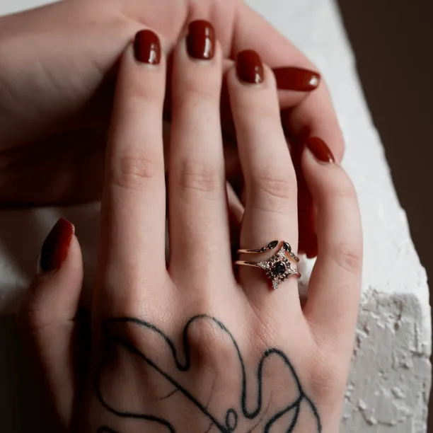 Gold open ring with salt and pepper diamonds ADA Image