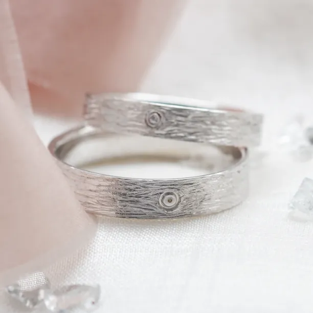 Unusual wedding bands with woodbark surface DRUID Image