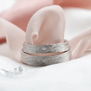 Unusual wedding bands with woodbark surface DRUID