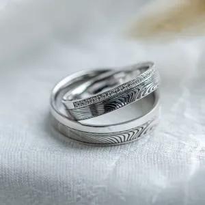 Original wedding rings with relief and diamonds PEACOCK Thumbnail