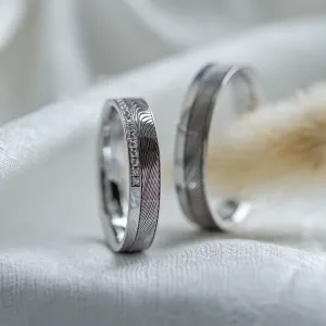 Original wedding rings with relief and diamonds PEACOCK Thumbnail
