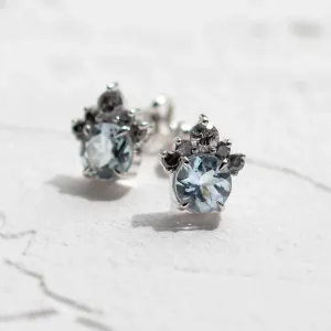Gold aquamarine and salt &amp; pepper diamond earrings BELLA
