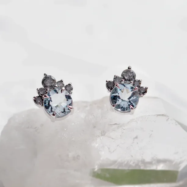 Gold aquamarine and salt & pepper diamond earrings BELLA Image