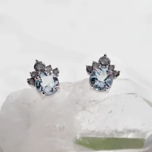 Gold aquamarine and salt & pepper diamond earrings BELLA Thumbnail