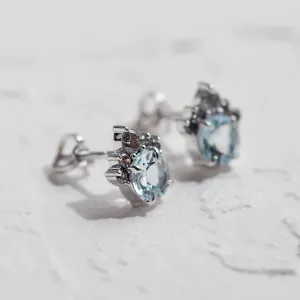 Gold aquamarine and salt & pepper diamond earrings BELLA Thumbnail