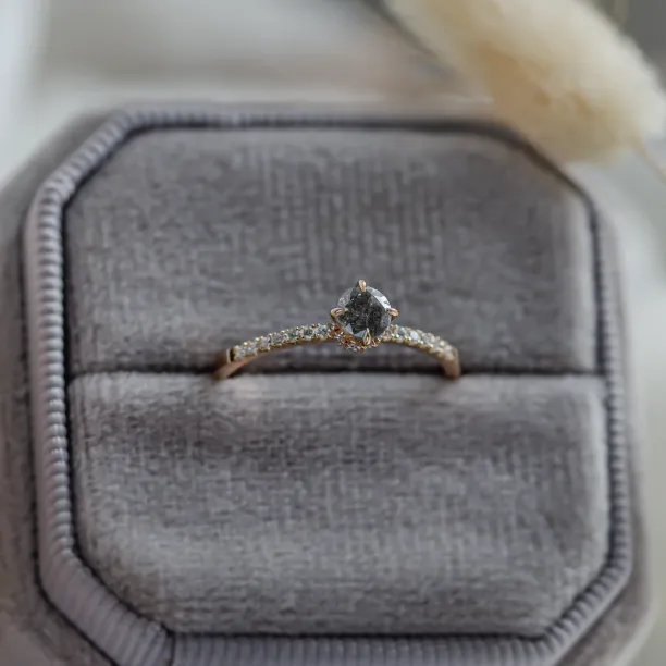 Engagement salt and pepper diamond ring with side diamonds SANREMO Image