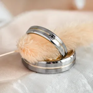 MOON black gold wedding rings with diamond Thumbnail