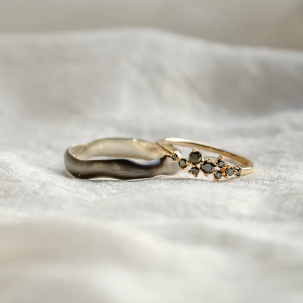 Black rhodium and black diamond wedding rings DUE Image