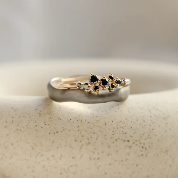 Black rhodium and black diamond wedding rings DUE Image