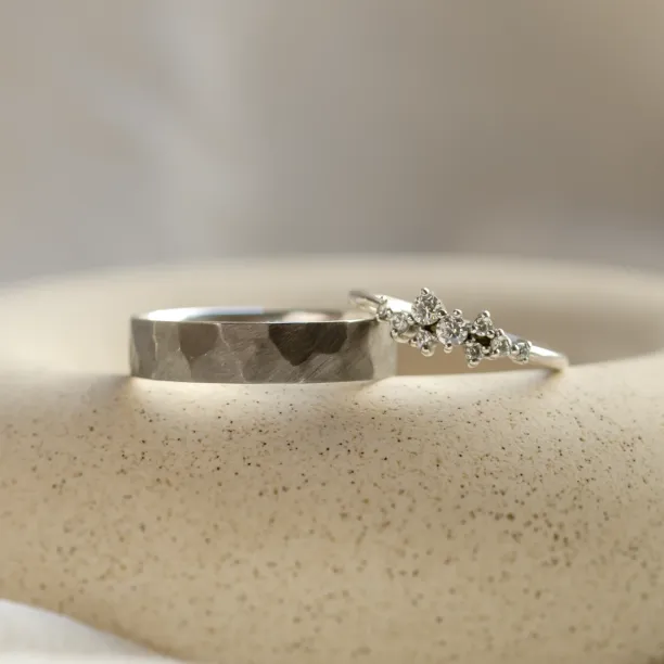 Unique black rhodium and diamond wedding rings ROMA Image