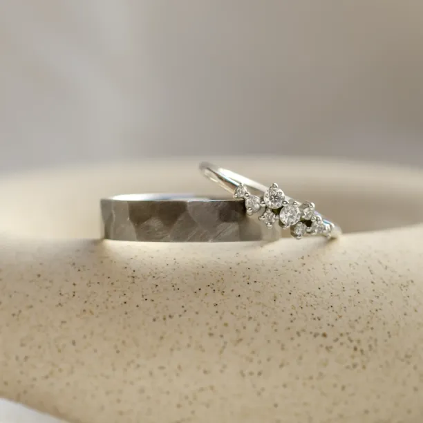 Unique black rhodium and diamond wedding rings ROMA Image