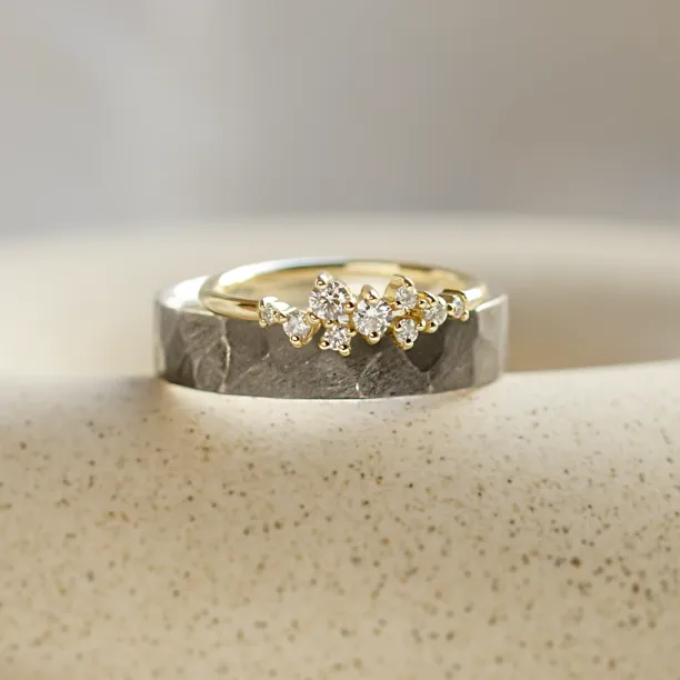 Unique black rhodium and diamond wedding rings ROMA Image