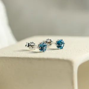 Stud earrings with blue topaz DENIM Thumbnail
