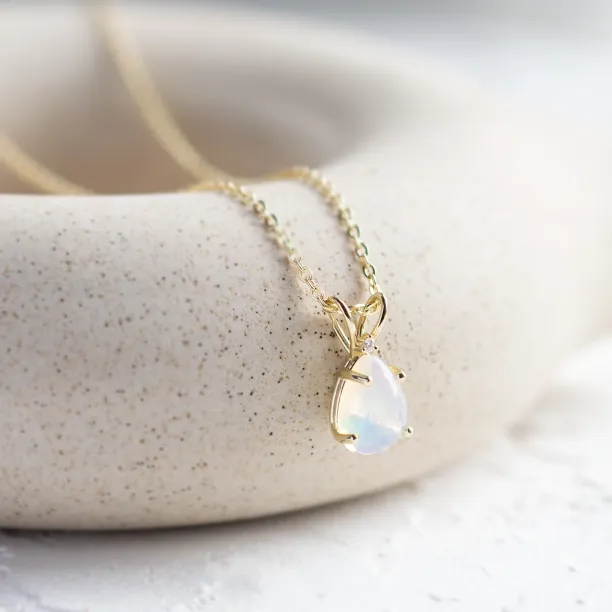 Gold necklace with white opal and diamond BRISBANE Image