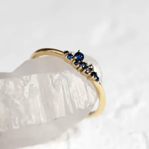 Gold ring with sapphires CLUSTER Thumbnail