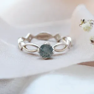 Gold ring with moss agate and diamonds QUEEN Thumbnail