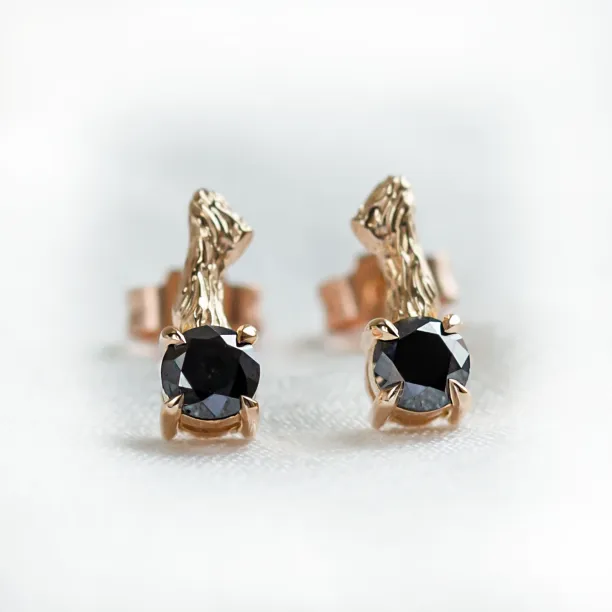 Stud earrings with black diamonds and twig SEAN Image