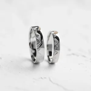 Wedding bands with mountains engraving and diamond HIKE Thumbnail