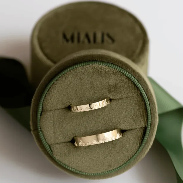 Wedding bands with mountains engraving and diamond HIKE Image