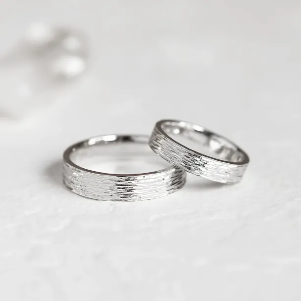 Unusual wedding bands with woodbark surface BRANCH Image