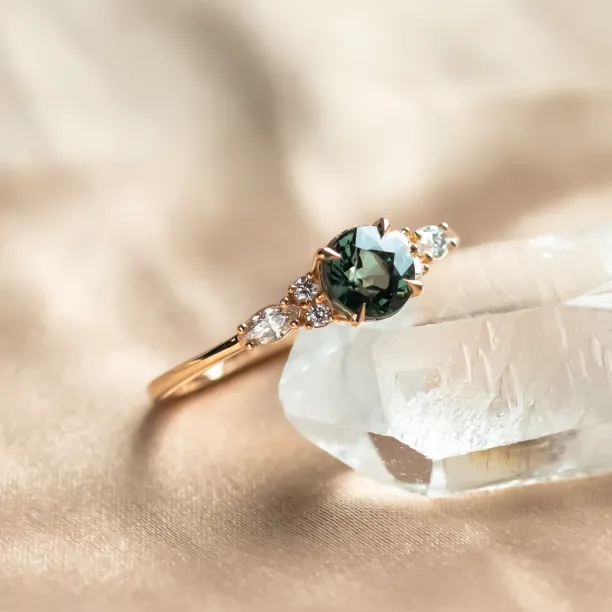 Natural green sapphire and diamond engagement ring MAIDEN Image
