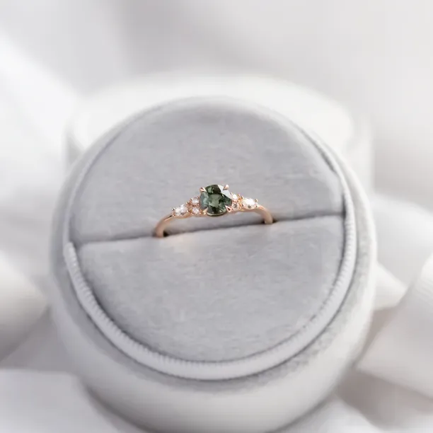 Natural green sapphire and diamond engagement ring MAIDEN Image