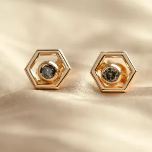 Gold hexagonal earrings with removable gemstone SAM Thumbnail