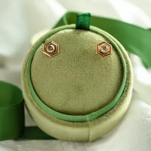 Gold hexagonal earrings with removable gemstone SAM Thumbnail