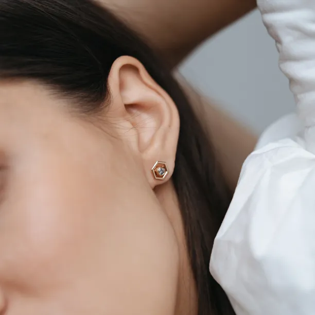 Gold hexagonal earrings with removable gemstone SAM Image