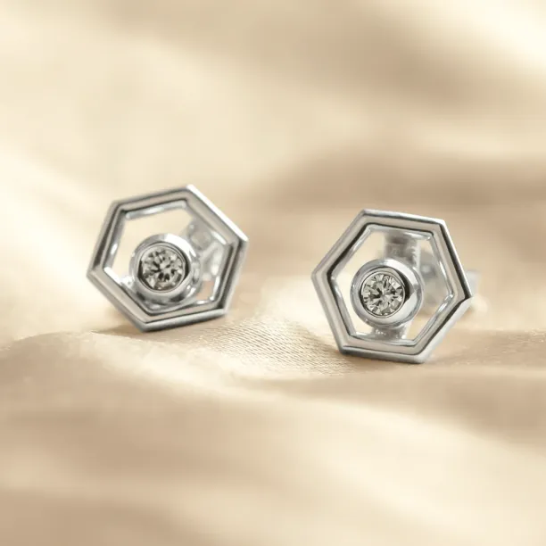 Gold hexagonal earrings with removable gemstone SAM Image