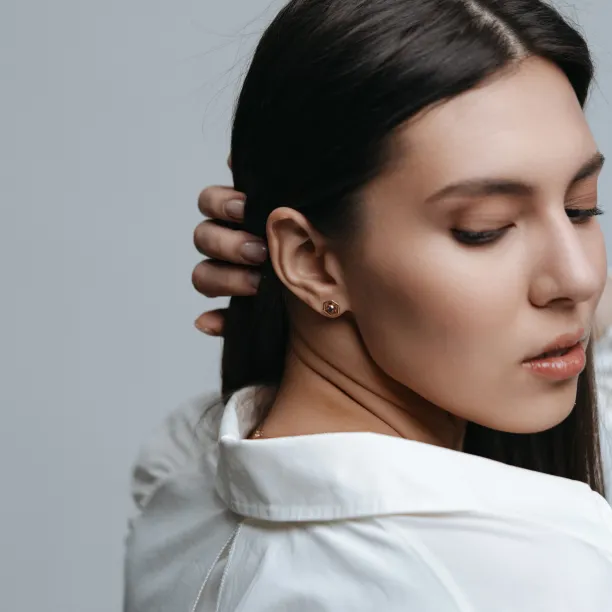 Gold hexagonal earrings with removable gemstone SAM Image