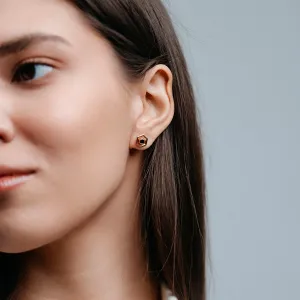 Gold hexagonal earrings with removable gemstone SAM Thumbnail