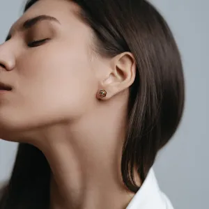 Gold hexagonal earrings with removable gemstone SAM Thumbnail