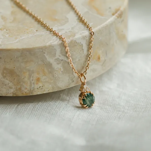 Gold moss agate and diamond pendant TALI Image