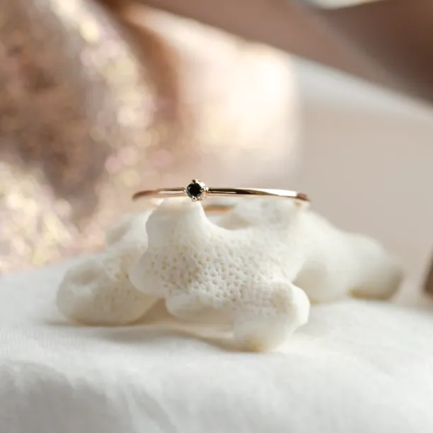 Gold minimalist ring with black diamond BRUNO Image