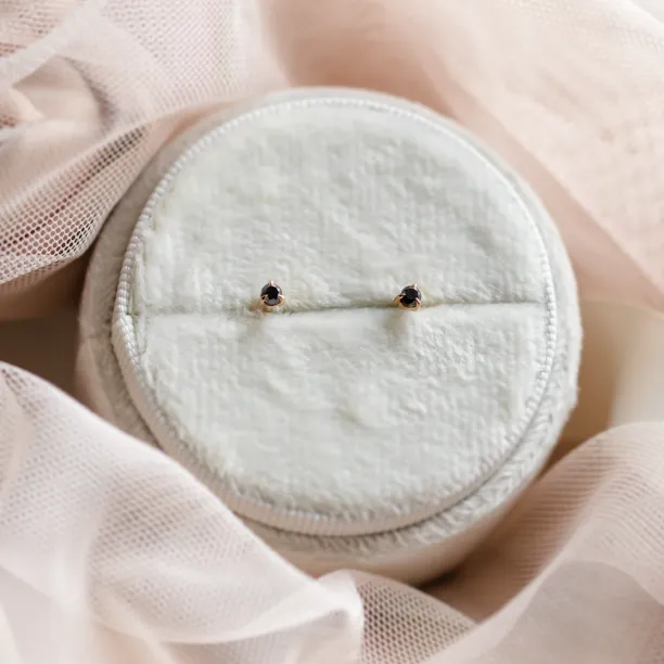 Golden minimalist earrings with black diamonds CHARNA Image