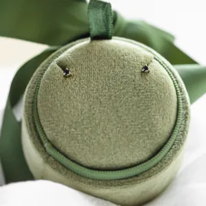 Golden minimalist earrings with black diamonds CHARNA Thumbnail