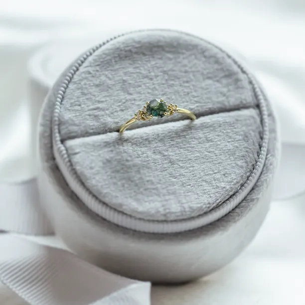 Gold moss agate ring with diamonds EDDIE Image