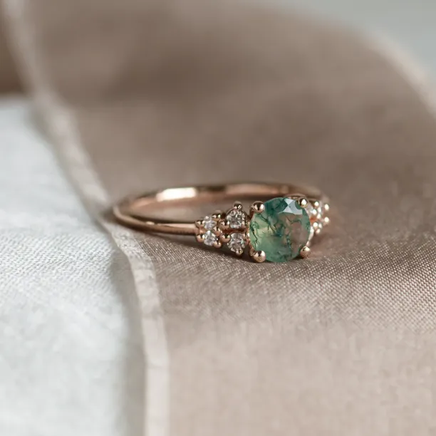 Gold moss agate ring with diamonds EDDIE Image