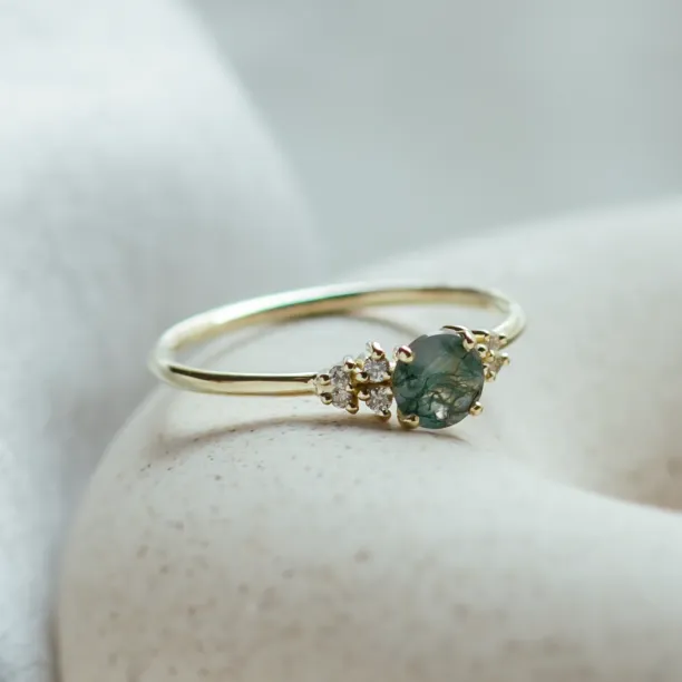 Gold moss agate ring with diamonds EDDIE Image