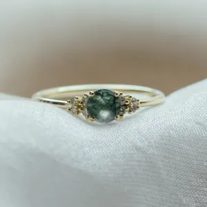 Gold moss agate ring with diamonds EDDIE Thumbnail