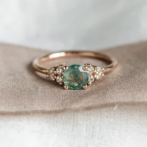 Gold moss agate ring with diamonds EDDIE