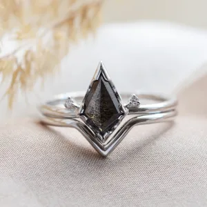 Set gold rings with salt and pepper diamond SALLY