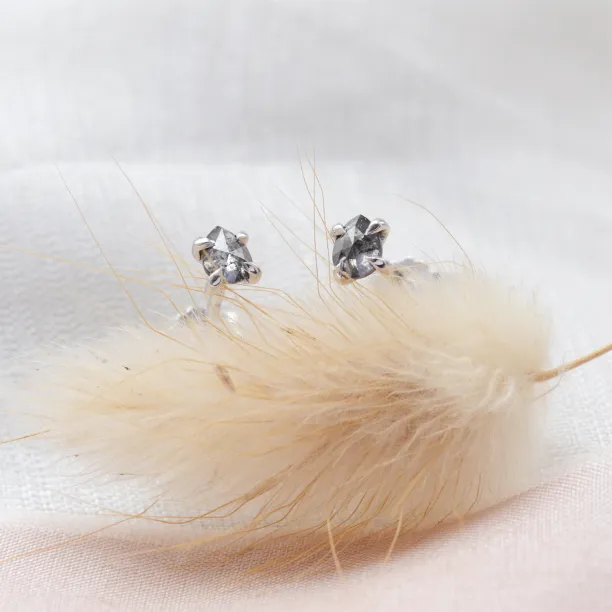 Gold minimalist earrings with salt and pepper diamonds STELLIE Image