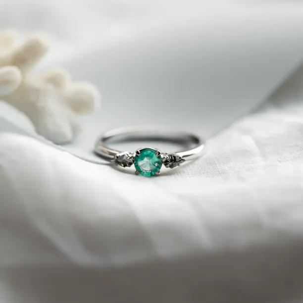 Gold ring with emerald and kite salt and pepper diamonds KIM Image