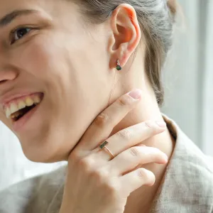 Simple gold earrings with moss agates and diamonds LILIBET