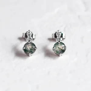 Simple gold earrings with moss agates and diamonds LILIBET Thumbnail